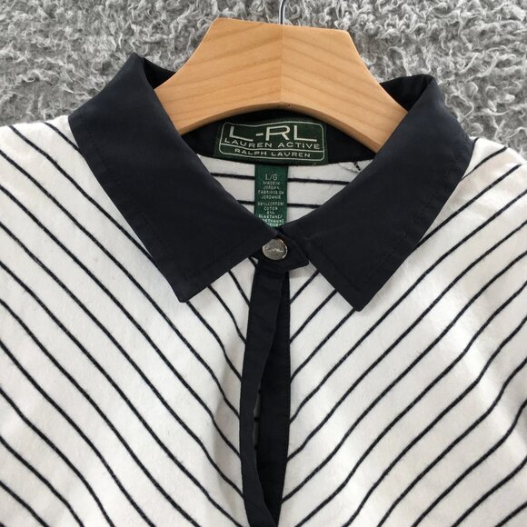 Ralph Lauren Sleeveless Polo Shirt Womens L White Blue Collared Striped Casual - Picture 5 of 14